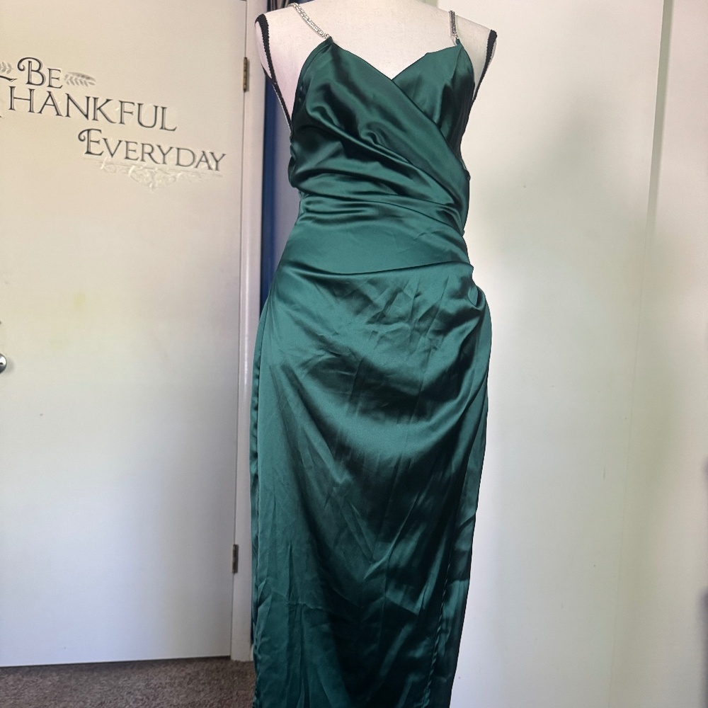 satin green dress
